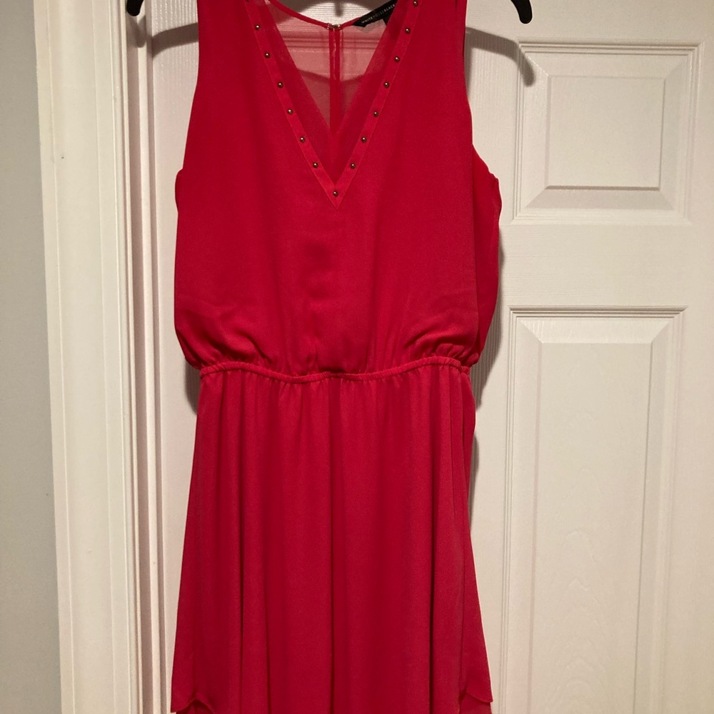 White House Black Market Red Sleeveless Mini Dress with Studded V-Neck